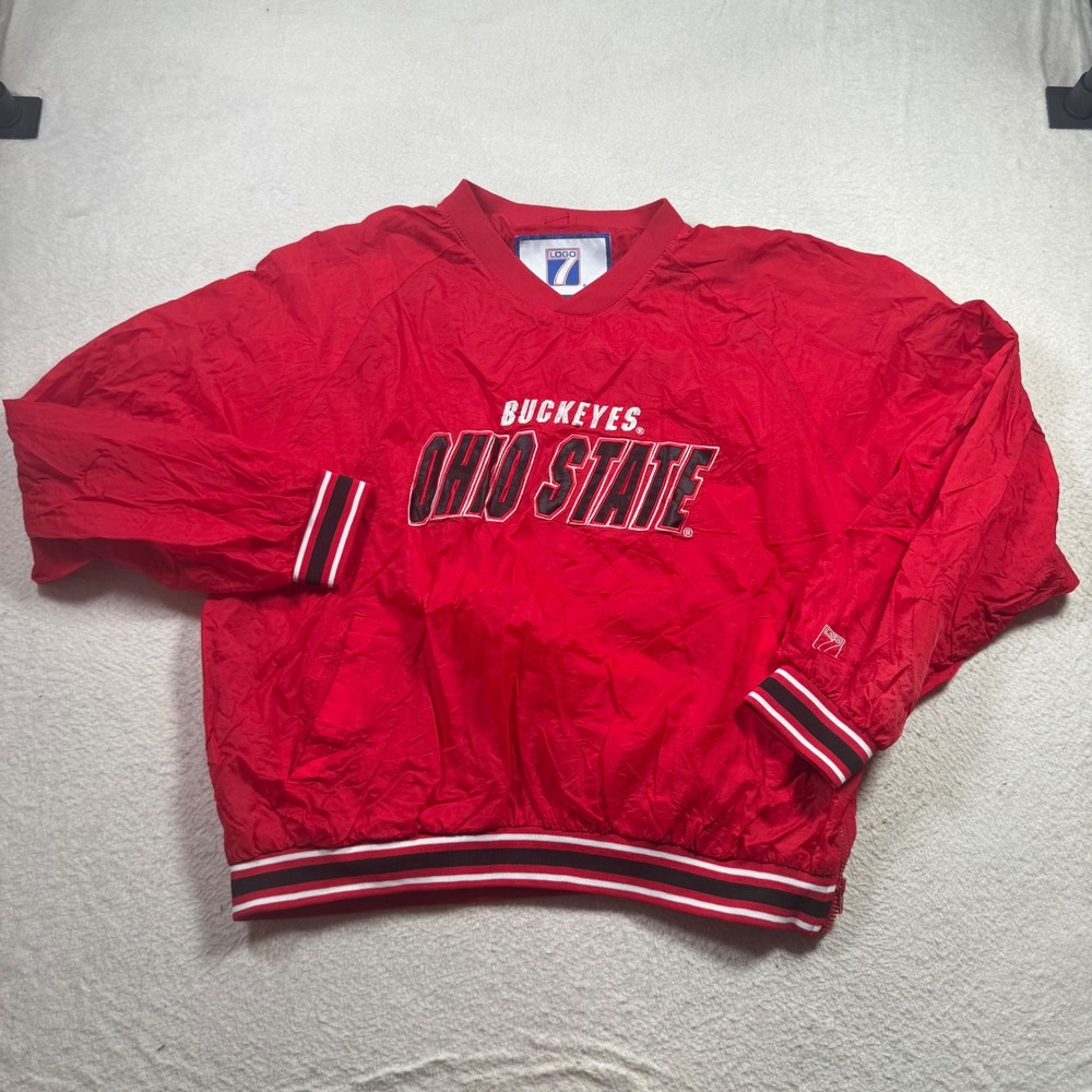 Logo 7 Ohio State Buckeyes Windbreaker Mens XL Red Good Vintage Pullover